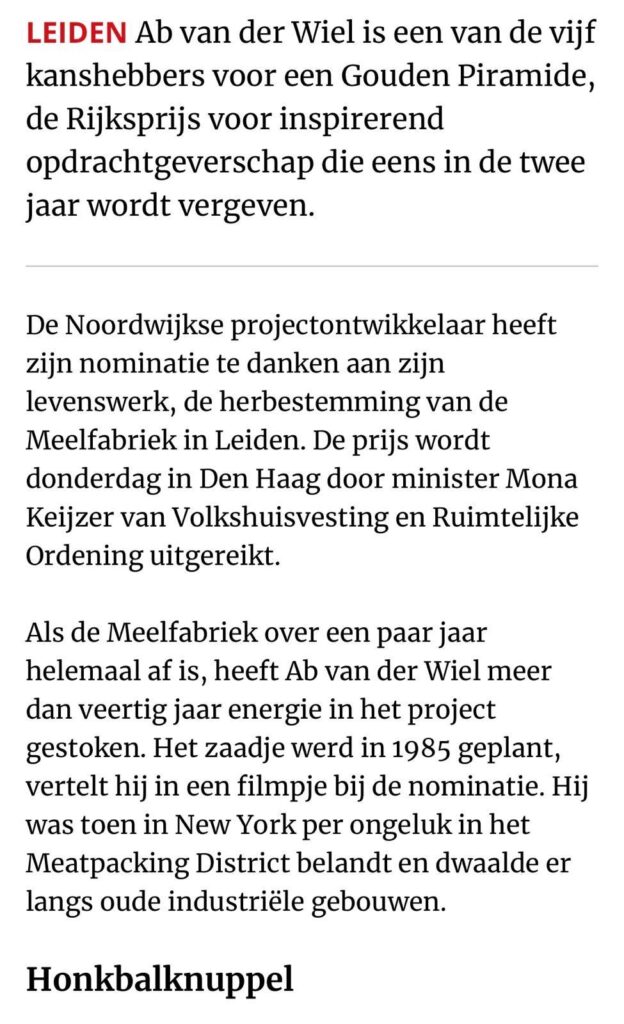 Ab van der Wiel Genomineerd door Gouden Piramide. Eigenaar van Van der Wiel Bouw in Noordwijk,